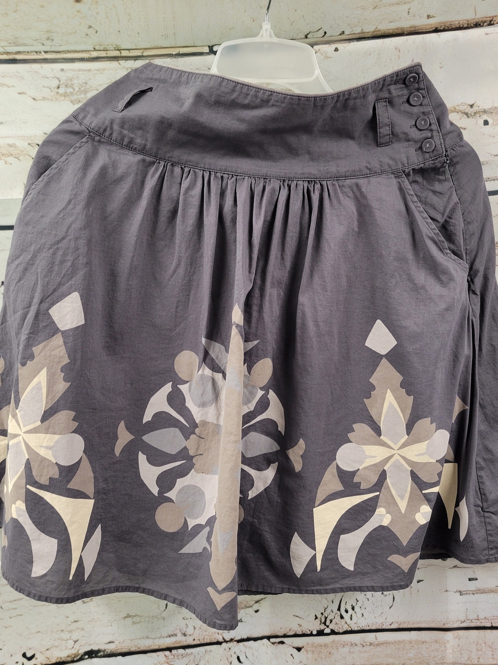 Esprit Floral Skirt Gray Beige Abstract Print Midi A-Line Side Zip Pockets